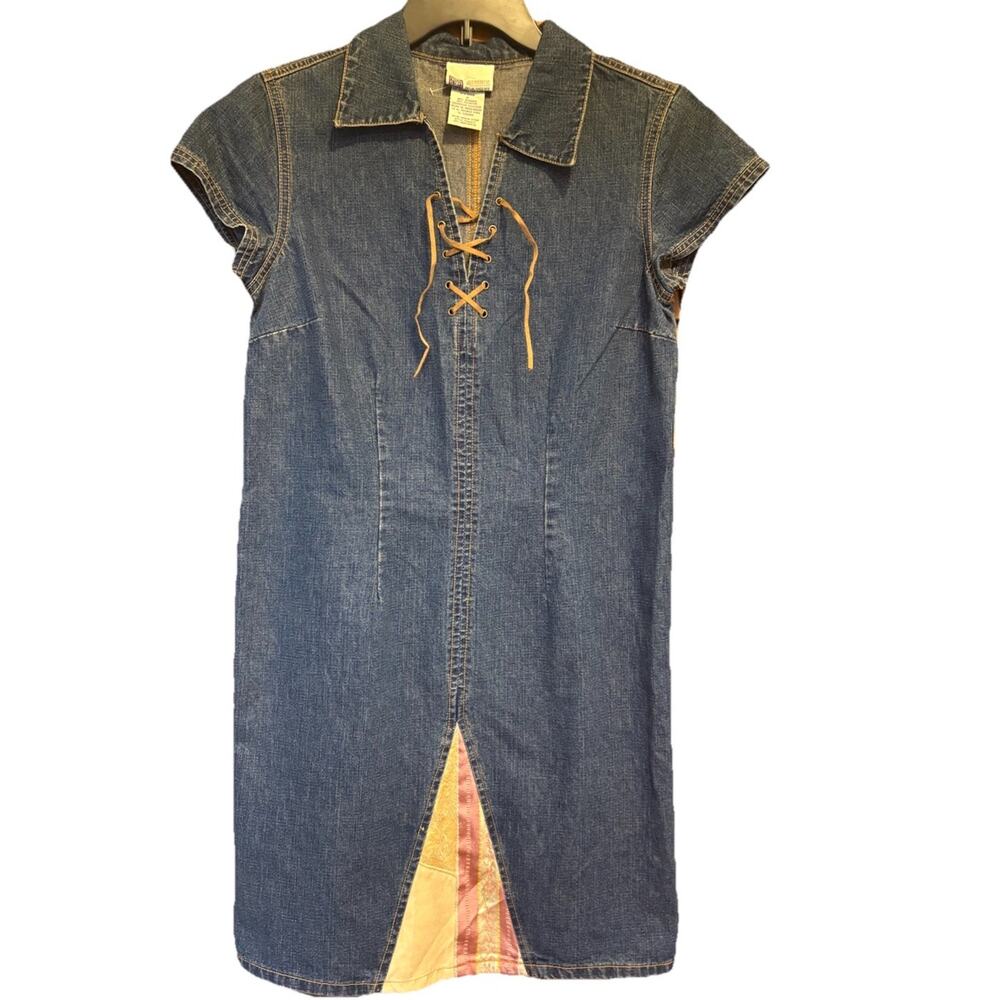 Y2K Faded Glory Dress Women's Size 10 Stone Wash Denim Retro Short Sleeved Large